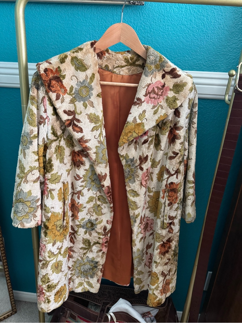 Floral Bouclé Coat in Cream with Multicolor Flowers
